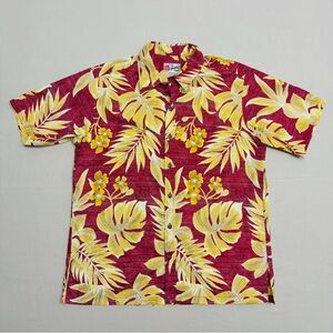 Hilo Hattie Red and Yellow Hawaiian Floral Men's Short Sleeve Shirt Size Large